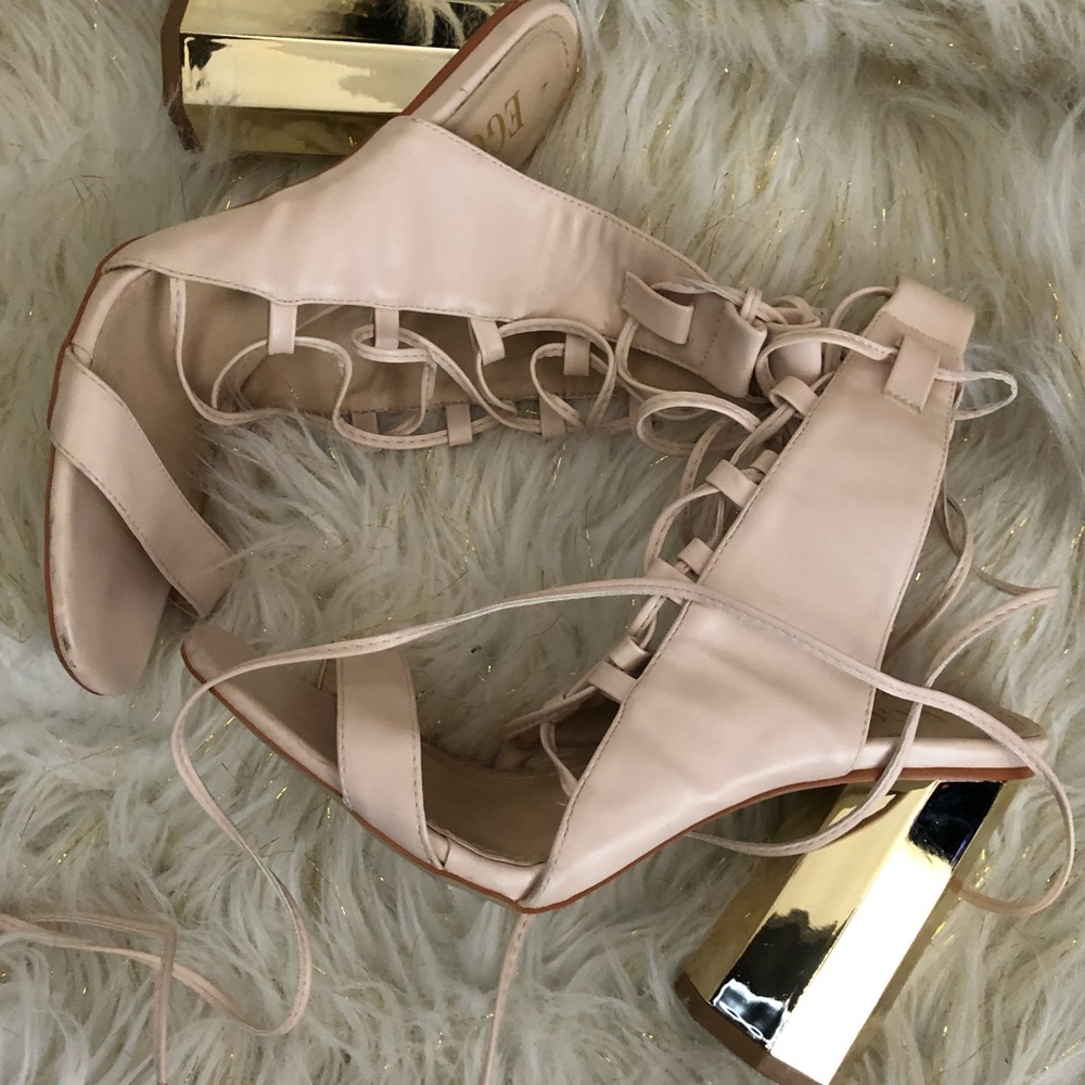 Ego, tan lace up chunky heel.